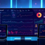 Comprehensive aicoin analytics interface showing live market data, charts, and alerts on multiple devices for crypto traders.
