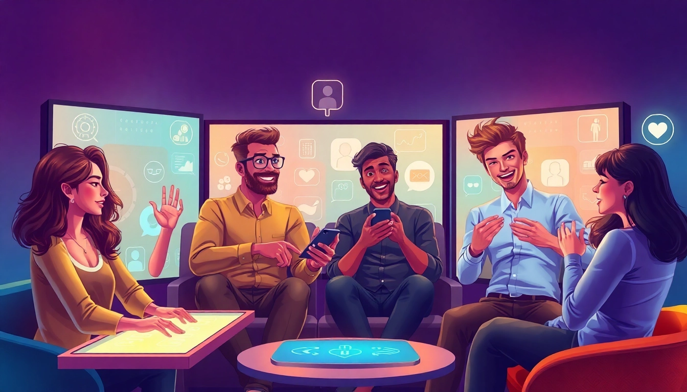 Spicy AI Chat illustration featuring characters in an engaging digital conversation with immersive visuals and vibrant colors for user appeal.