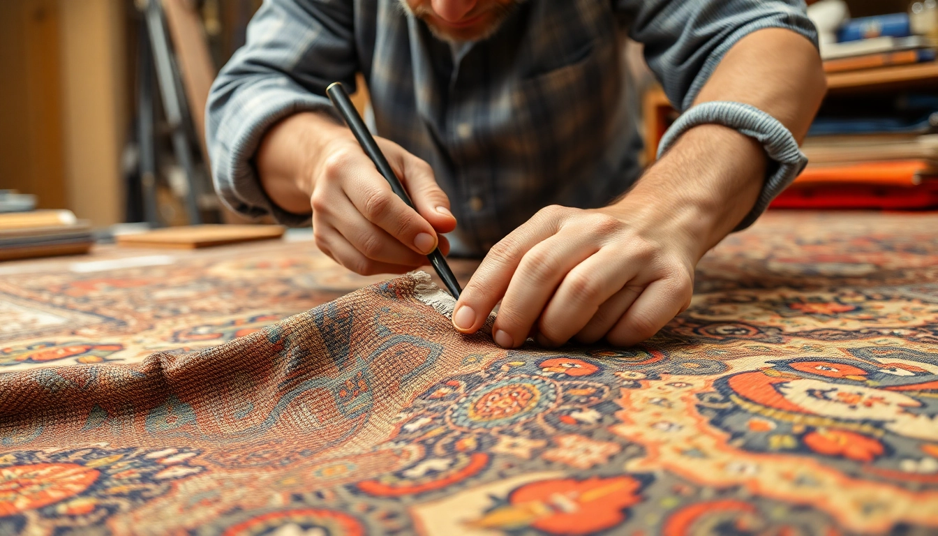 Professional team performing Restauro Tappeti milano restoration on antique rug to preserve its