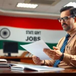 Detailed image of a government officer managing paperwork related to State Govt Jobs in a