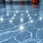 High-quality epoxy resin floor with marble finish in a modern commercial space showcasing