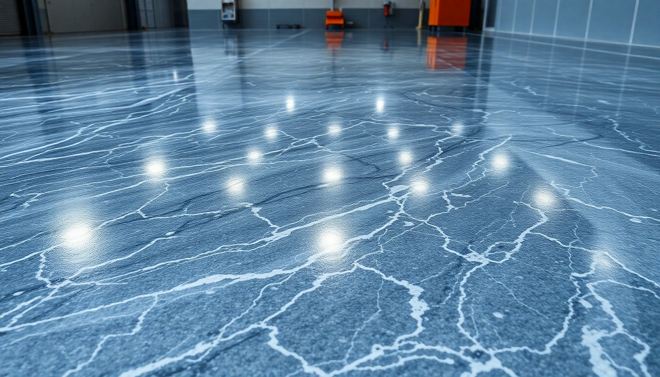 High-quality epoxy resin floor with marble finish in a modern commercial space showcasing