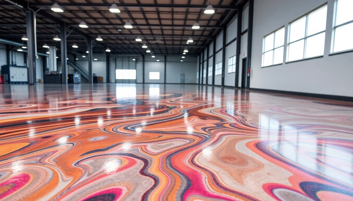 Professional epoxy resin floor coating with a sleek, high-gloss finish in a modern industrial